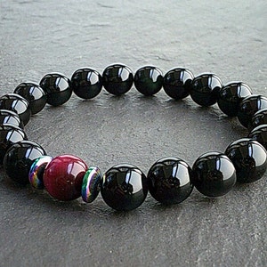 Natural Gemstone 10mm Black Onyx and Red Tigers Eyes Bracelet, Energy Stones, Energy and Calming Bracelet Jewelry, Natural Healing Stones