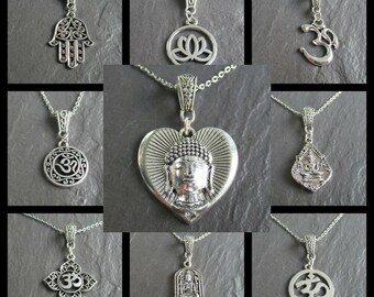Collar de cadena de plata con temática de Buda, joyería de moda para hombres y mujeres, 16 "-24" Reino Unido