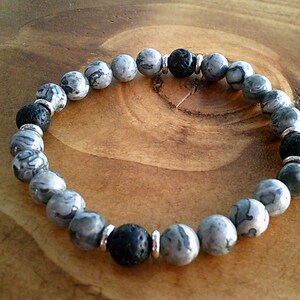 Bracelet homme en jaspe paysage : bijoux en pierre de lave volcanique