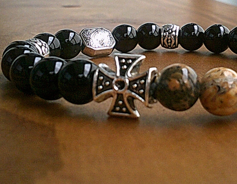 Mens Knights Templar Cross Bracelet Gemstone Bracelet Etsy