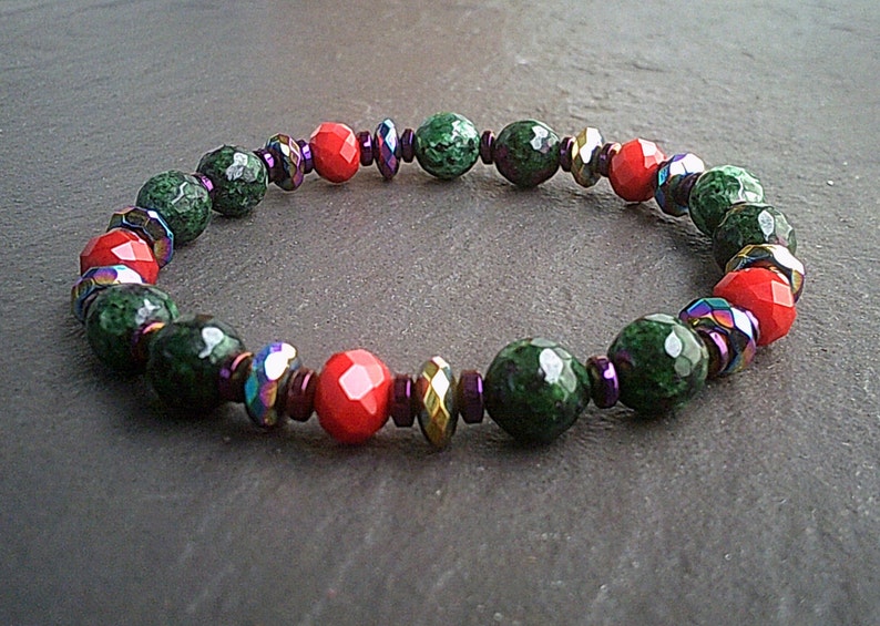 Faceted Ruby Zoisite /& Hematite Beaded Bracelet Gift Ladies Women Natural Healing His Her Bracelets UK Mixed Bead Luxury Bracelets