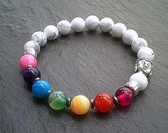 Bracelet chakra en perles d'howlite : bijoux en agate et hématite