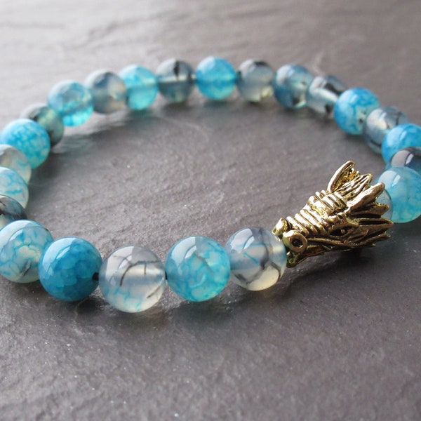 Dragon Vein Blue Stone Bracelet, Beaded Bracelet Natural Healing, Dragon Totem, Dragon Jewellery, Reiki Yoga Bracelet Jewelry