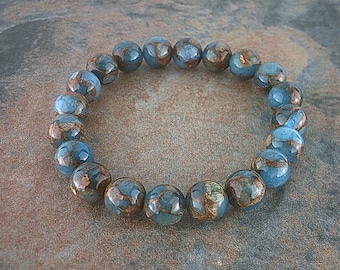 Natural 10MM Lake Blue Cloisonne Gemstone Bracelet Men Women Girls Healing Stone Chakra Jewelry UK