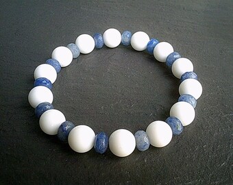 Bracciale con perline di agata blu e cristallo bianco - Gioielli Boho