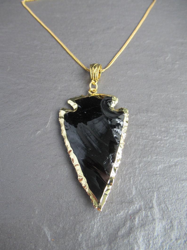 Stone Archer Chain UK Black Arrowhead Gold Necklace Obsidian Crystal Healing Protection Black Gold Gemstone Pendant Necklace