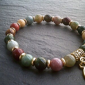 Tree of Life Beaded Indian Agate Bracelet, Stretch Bracelet, Beaded ...