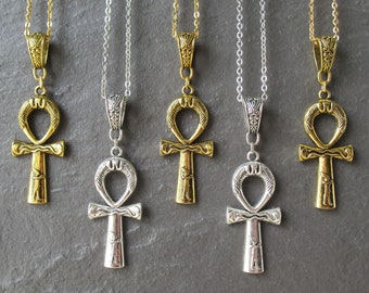 Collier pendentif croix égyptienne Ankh, symbole de vie en argent ancien et or, collier pendentif bijoux égyptien 14 à 24 pouces Royaume-Uni