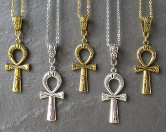 Egyptian Ankh Cross Pendant Necklace, Ancient Silver Gold Life Symbol, Egyptian Jewellery Pendant Necklace 14&quot;-24&quot; UK