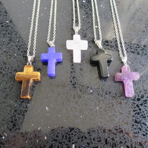 Stein Kreuz Silber Halskette Kette Schmuck, Amethyst, Lapis Lazuli, Quarz, Onyx, Tigerauge Schmuck, Edelstein Kreuz Halsketten UK