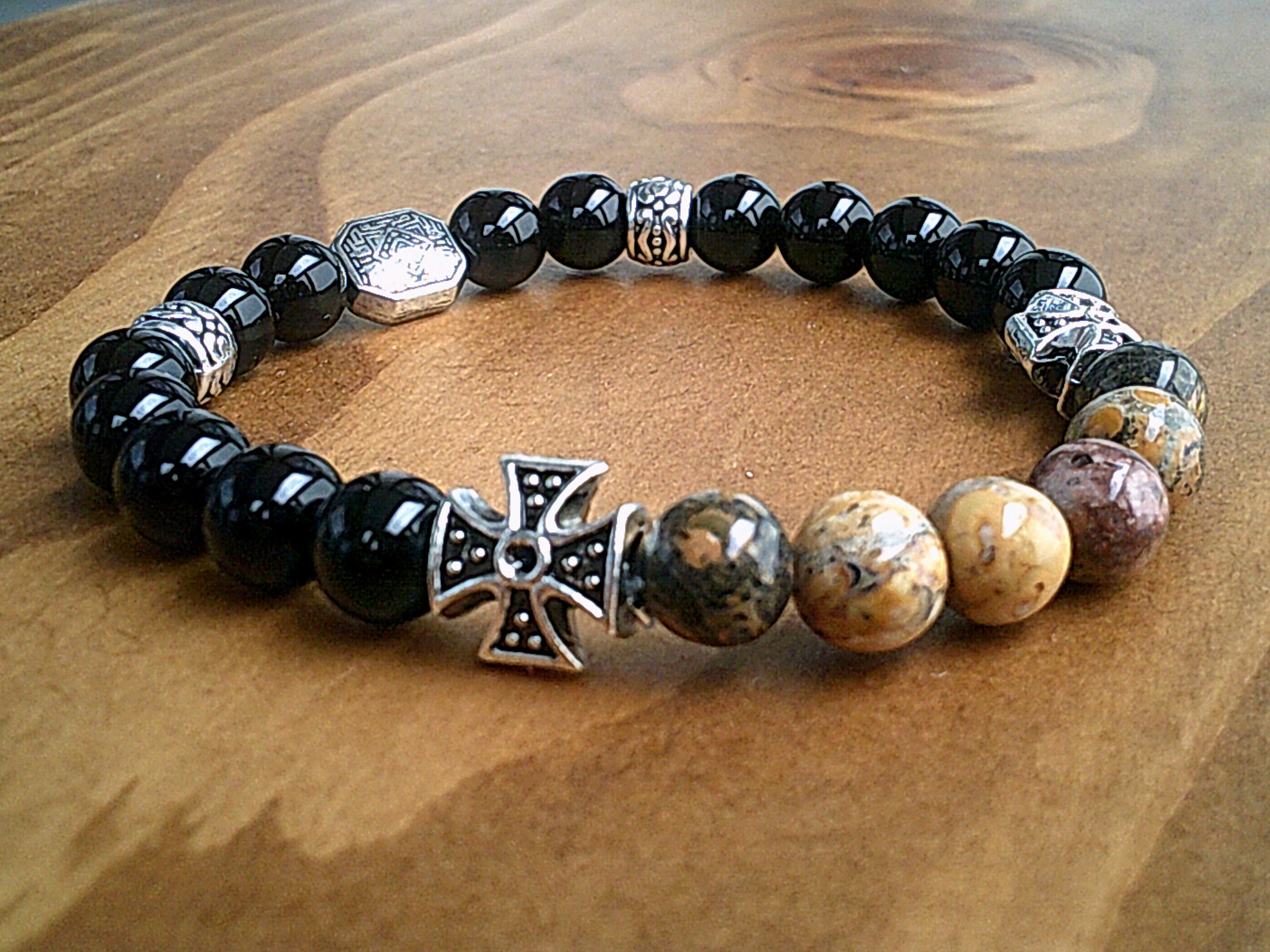 Mens Knights Templar Cross Bracelet Gemstone Bracelet Etsy