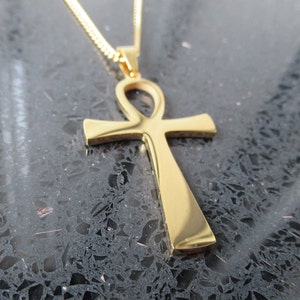Egyptian Ankh Cross Necklace,  Gold Silver Black Stainless Steel Sacred Ankh Symbolic Pendant Jewelry, Egyptian Symbol of Life Jewelry