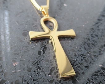 Egyptian Ankh Cross Necklace,  Gold Silver Black Stainless Steel Sacred Ankh Symbolic Pendant Jewelry, Egyptian Symbol of Life Jewelry