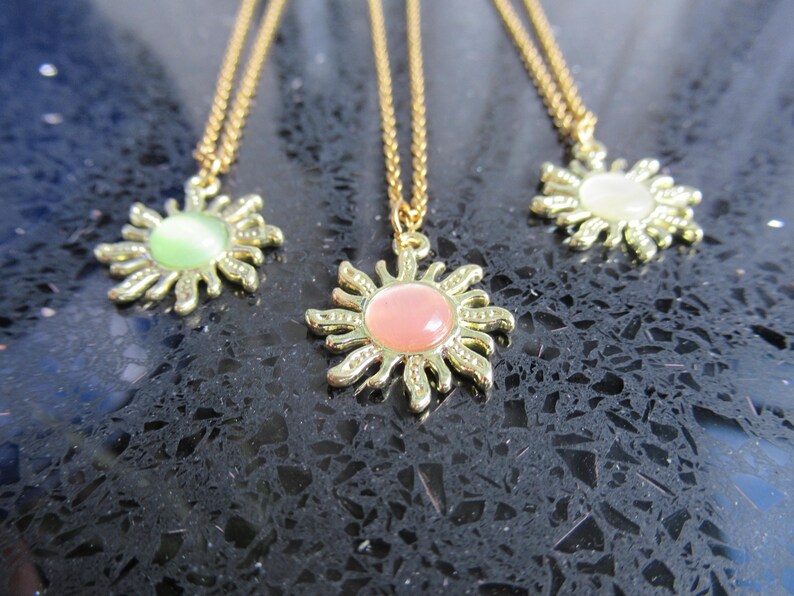 Gold Sun Charm Necklace, Chain Sun Necklace, Sun Pendant Chain Necklace