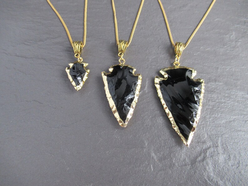 Stone Archer Chain UK Black Arrowhead Gold Necklace Obsidian Crystal Healing Protection Black Gold Gemstone Pendant Necklace