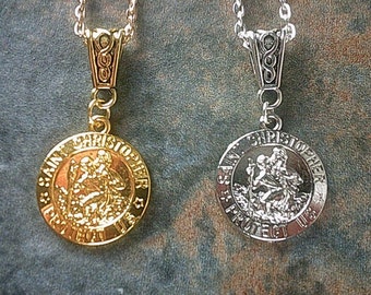 Saint Christopher Pendant Necklace, Gold Silver Spiritual Charms, Christian Religious Jewelry, Scripture Faith Symbols His/Her Gifts