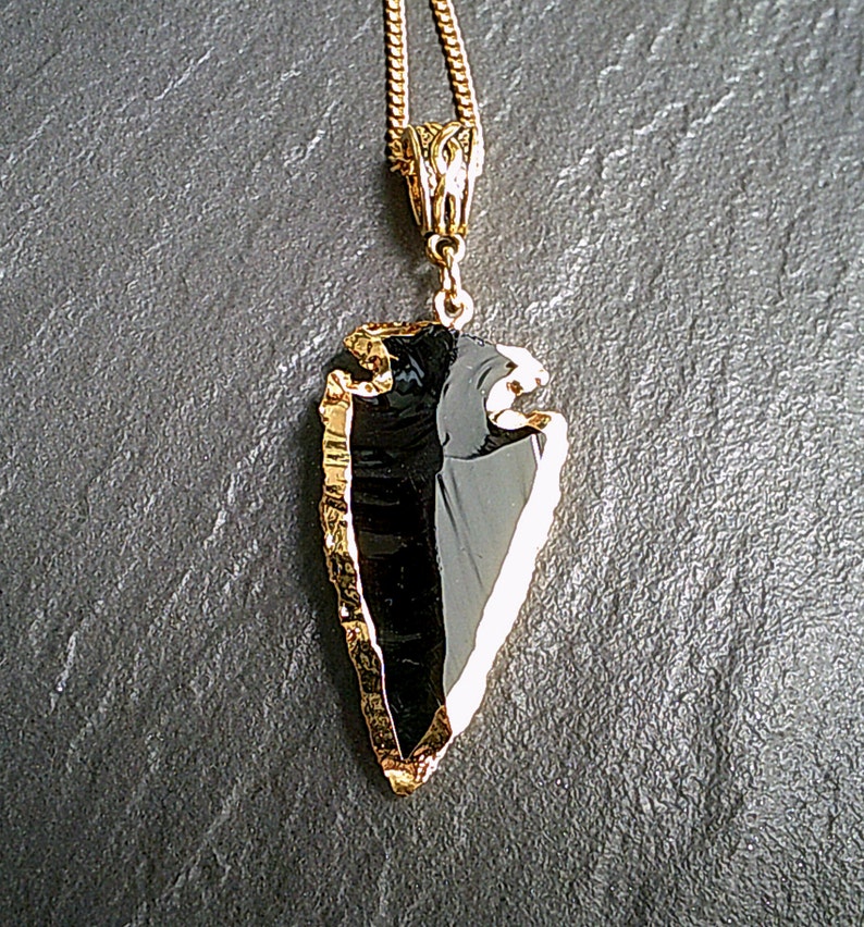Stone Archer Chain UK Black Arrowhead Gold Necklace Obsidian Crystal Healing Protection Black Gold Gemstone Pendant Necklace