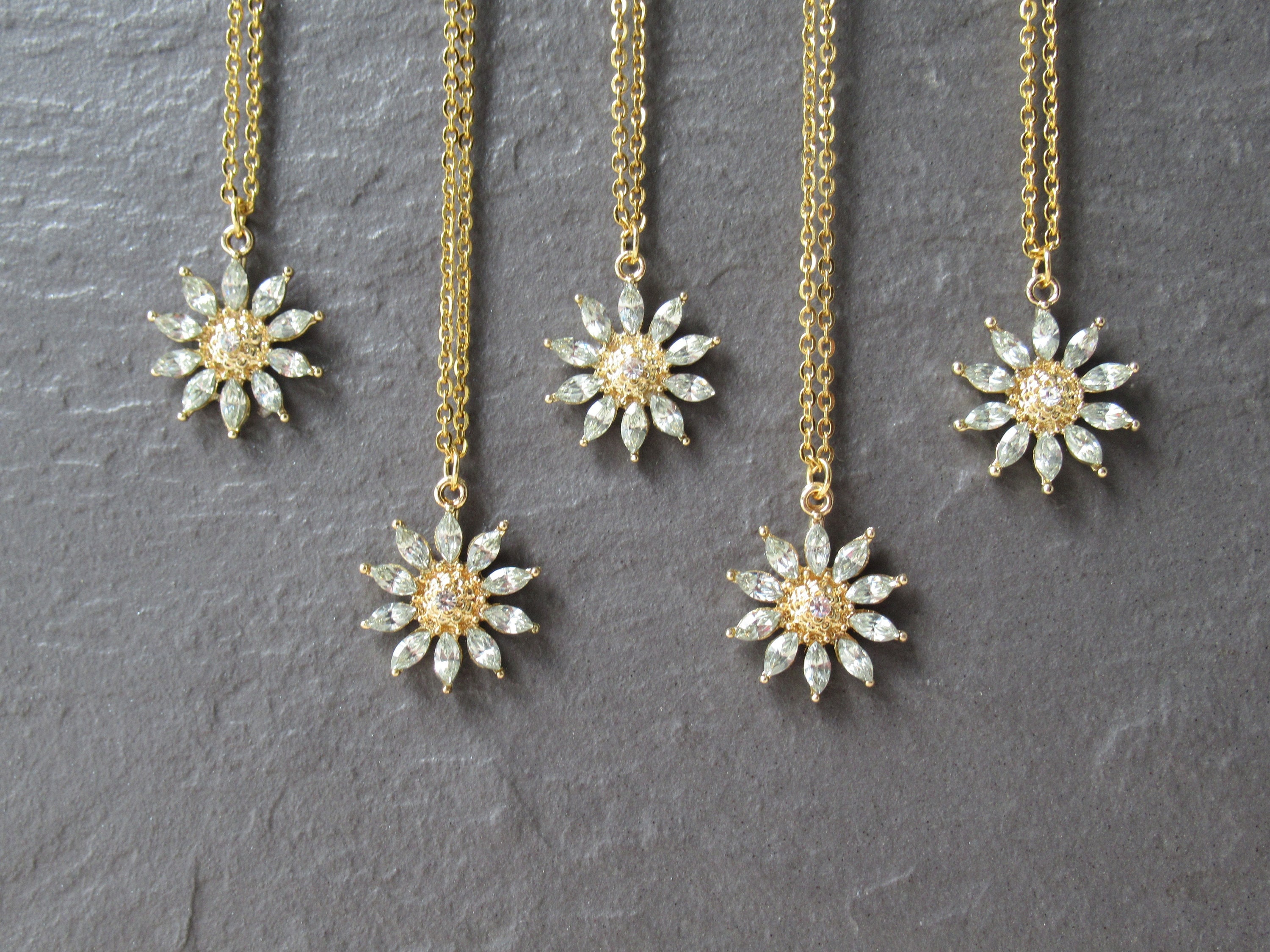 Gold Sunflower Pendant Necklace: Cubic Zirconia Floral Jewelry