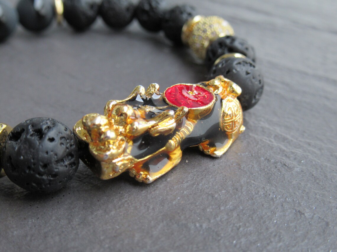 Chinese Guardian Lion Foo Dog Bracelet Volcanic Lava Onyx Etsy