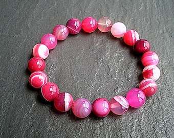 Pink Striped Agate 10mm Gemstone Bracelet Jewellery Natural Healing Stone / Pink Jewelry / Agate Jewellery / chunky bracelets UK