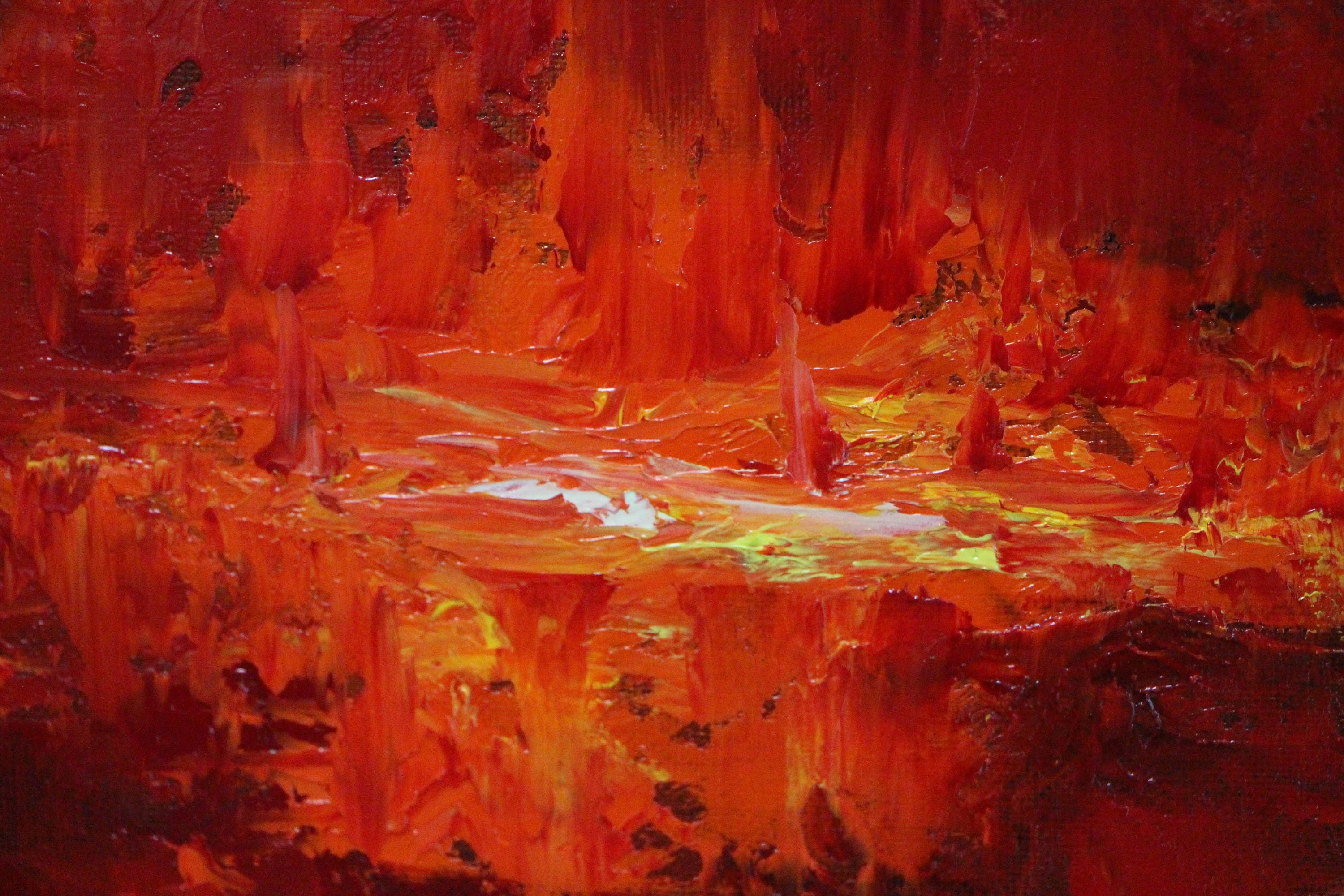 Textured Abstract Oil Painting in Red Yellow Orange Vibrant Colors ...