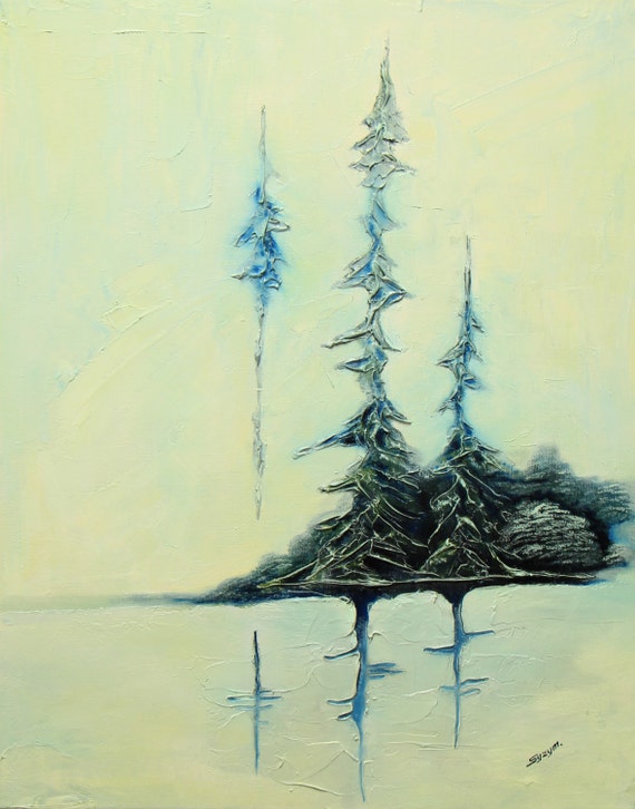 river Textured painting Home decor Abstract landscape Modern art Original Oil painting on canvas by Syzym Autumn colors North Quebec trees