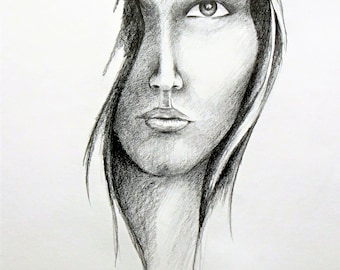 She -Girl's portrait Pastel and pencil drawing on paper Figurative art Subtle face  Woman's portrait Photo realistic art