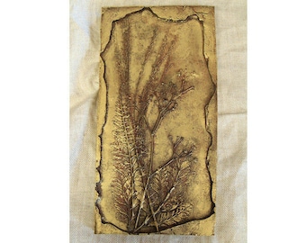 Grasses and ferns Bas relief wall sculpture Original art piece Unique home office decor Nature and garden enthusiast gift idea Gold tile