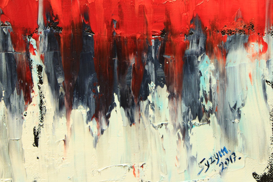 Red White Gray Modern Art Abstract Landscape Painting Original Oil