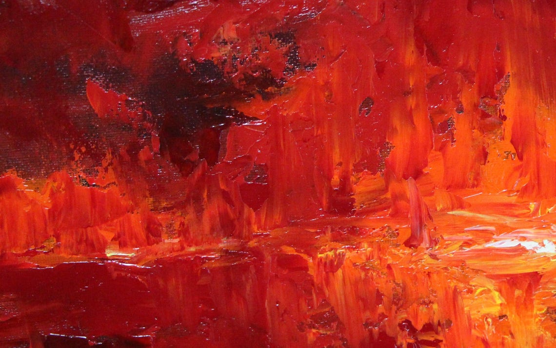 Textured Abstract Oil Painting in Red Yellow Orange Vibrant Colors ...