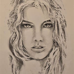 Portrait V Girls face woman's portrait Figurative art pastel and pencil drawing image 1