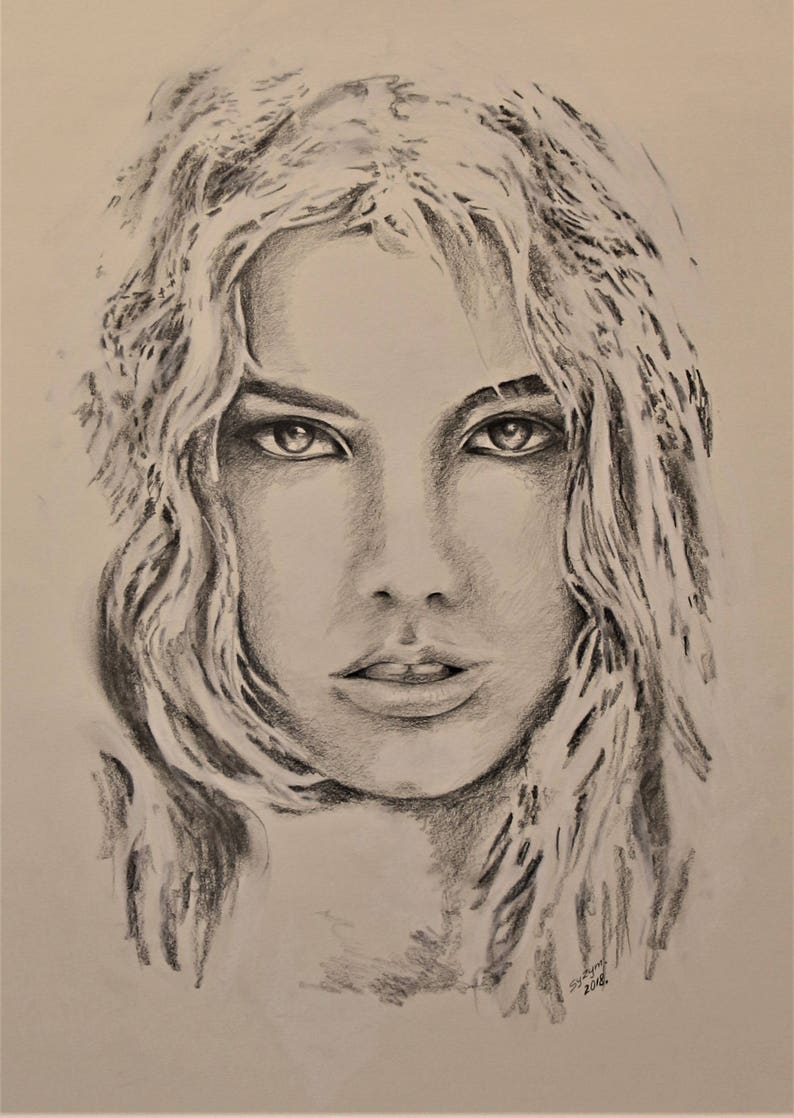 Portrait V Girls face woman's portrait Figurative art pastel and pencil drawing image 1