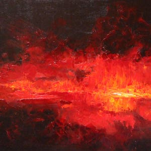 Textured Abstract Oil Painting in Red Yellow Orange Vibrant Colors ...