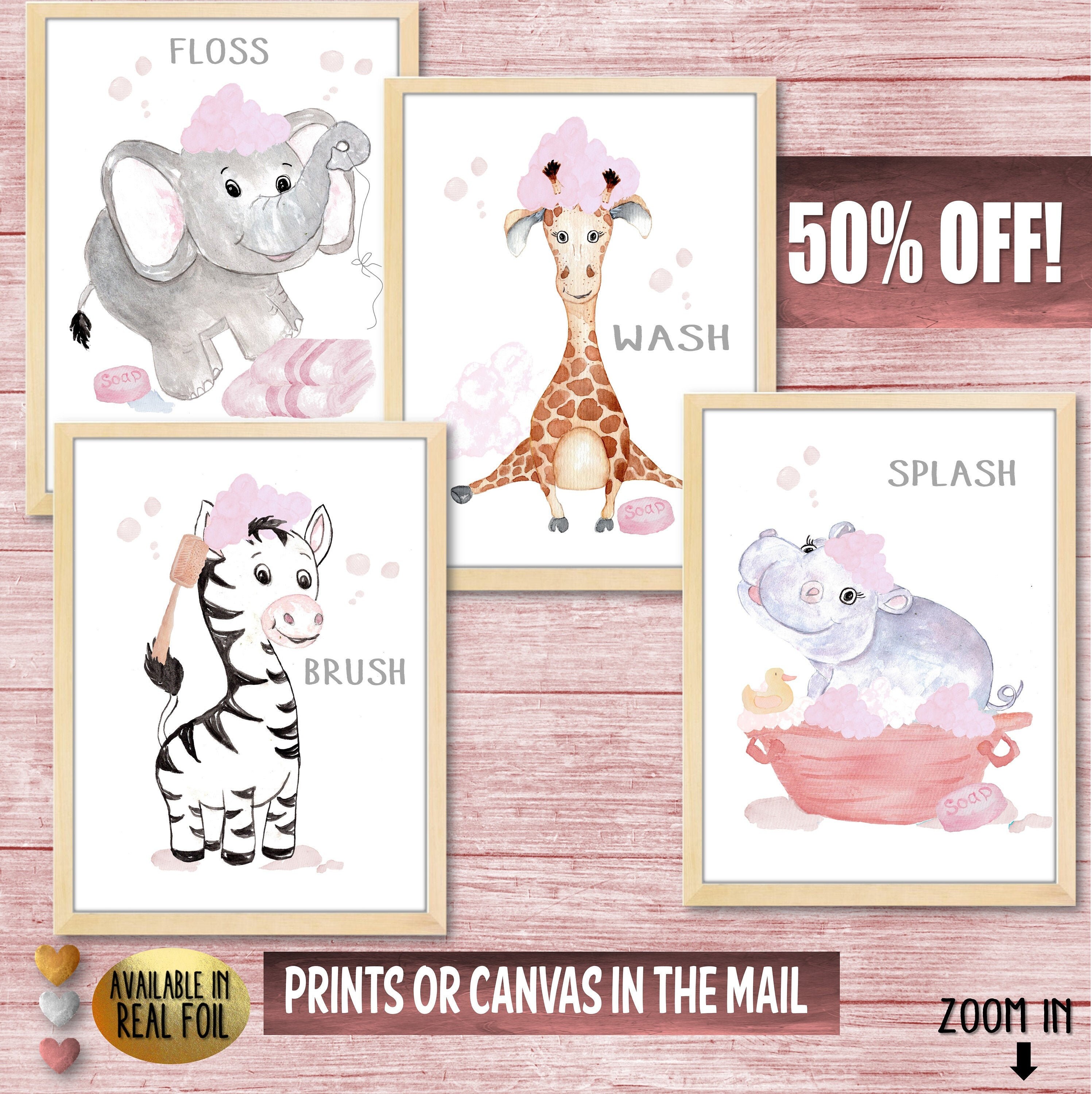 Niños baño arte conjunto de la pared del arte de la acuarela | Etsy