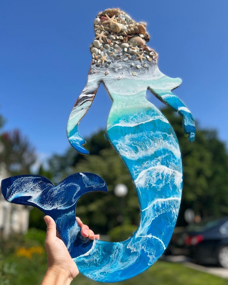 Resin Mermaid Seashell Ocean Wall Decor Artwork - Etsy