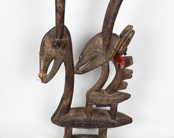 Tocado antiguo Chiwara Bambara Bamana, tocado ceremonial femenino de antílope de Mali, África Occidental, 35,5 pulgadas de alto.