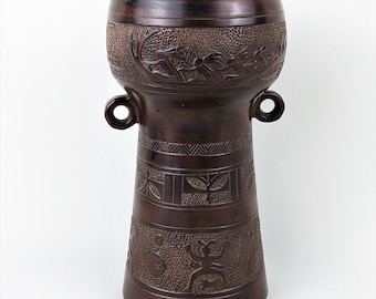 Jarrón chino de arcilla Nixing zisha, forma arcaica de bronce, cerámica de estudio de Qinzhou, recipiente con relieve tallado.