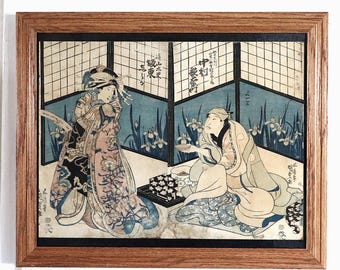 日本の木版画、1855年 - 歌川国貞 - 歌舞伎、侍、江戸時代オリジナル