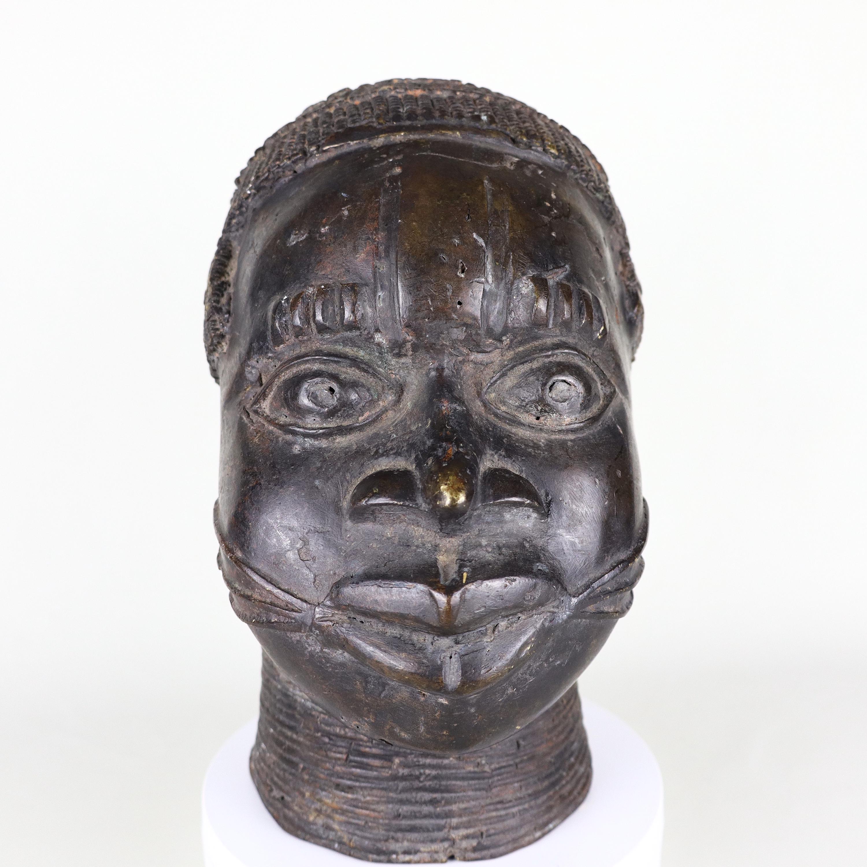 Benin Bronze Oba Head King Bust Edo Nigeria Kingdom of Benin 8.5 Inches ...
