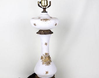 Opal glass Italian lamp base hand gilted with bronze and marble base