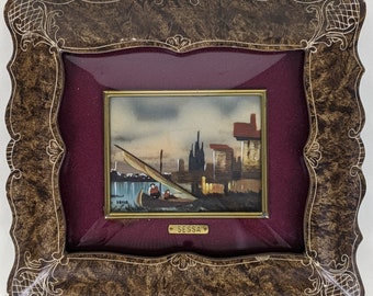 Cuadro en miniatura original de Sessa firmado acrílico enmarcado con cristal 8,25x7,5 pulgadas