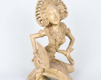 Estatua de bailarina apsara balinesa de madera tallada a mano, 11,5 pulgadas