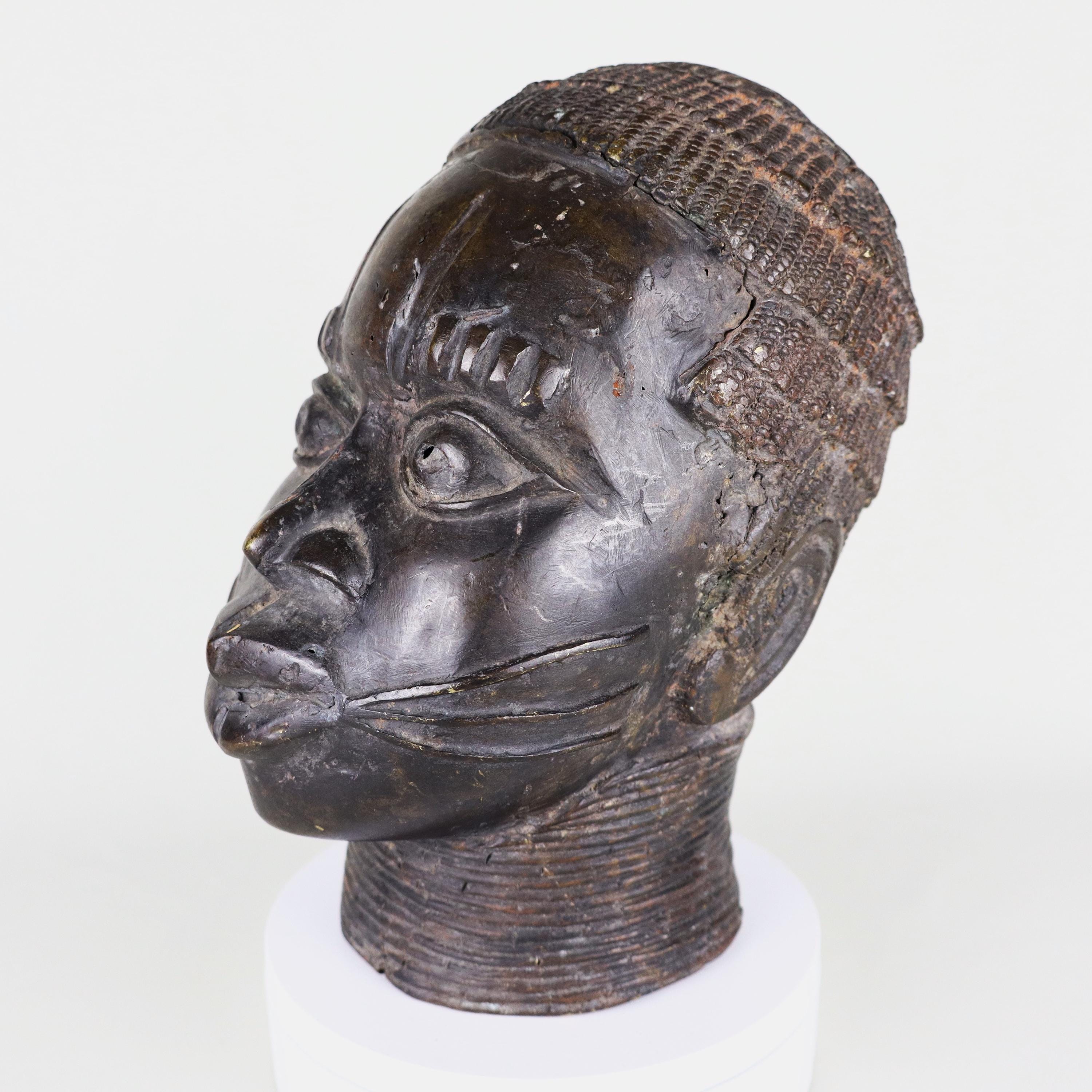 Benin Bronze Oba Head King Bust Edo Nigeria Kingdom of Benin 8.5 Inches ...