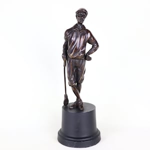 Golfer bronze statue detailed vintage figure of a standing golfer on a pedestal 10.25 inches tall