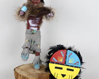 Bailarina Sunface Navajo, india americana, katsina, tocado extraíble, muñeca Tawa kachina, marcada y firmada, 14 pulgadas