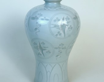 大型韓国青磁十瓶花瓶鶴雲飾高麗青磁雲鶴文酒甁 - Etsy 日本