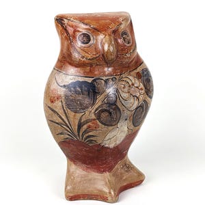 Jalisco Eule große Statue Vintage frühe Toanla Keramik brünierter Ton aus den 1950er Jahren etwa 24,5 cm hoch