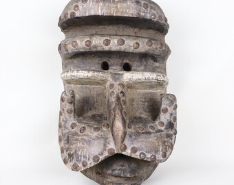 Máscara antigua de Bété N'gre madera tallada arte tribal de Costa de Marfil 12,5 pulgadas