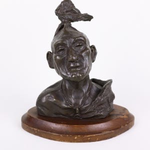 Indian chief bust bronze sculpture by Russ Kimberling signed 7 inches high