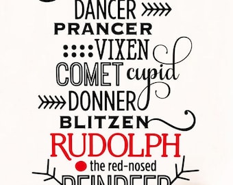 Christmas Wall Art Decal - Rudolph the Red Nosed Reindeer Vinyl Lettering Quote for Room Decoration